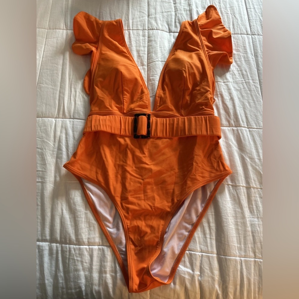 Orange Ruffled One-Piece Swimsuit - Picture 2 of 3
